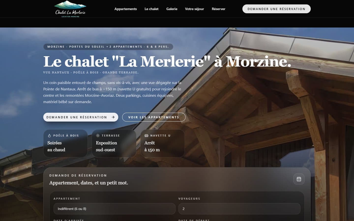 Page d'accueil du site Chalet La Merlerie