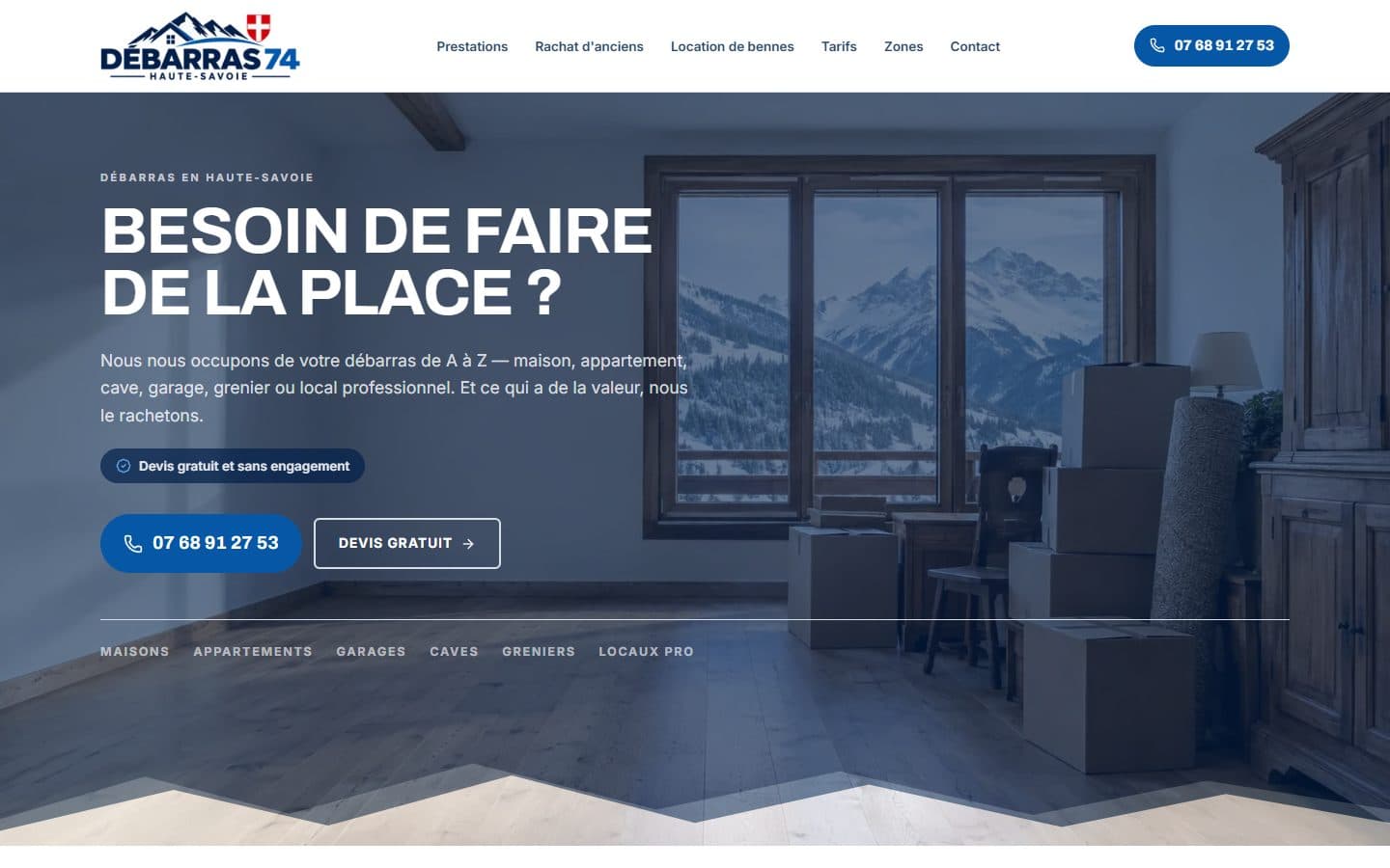 Page d'accueil du site Débarras 74