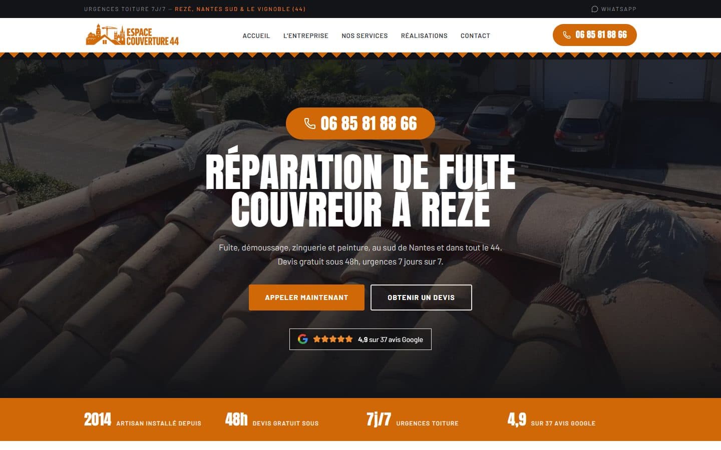 Page d'accueil du site Espace Couverture 44