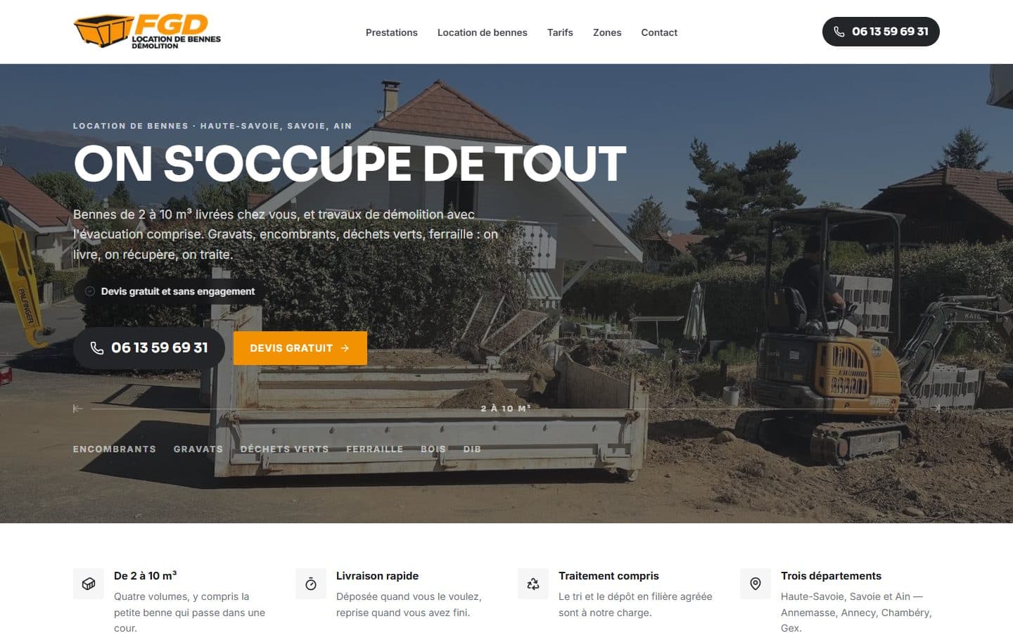 Page d'accueil du site FGD Bennes