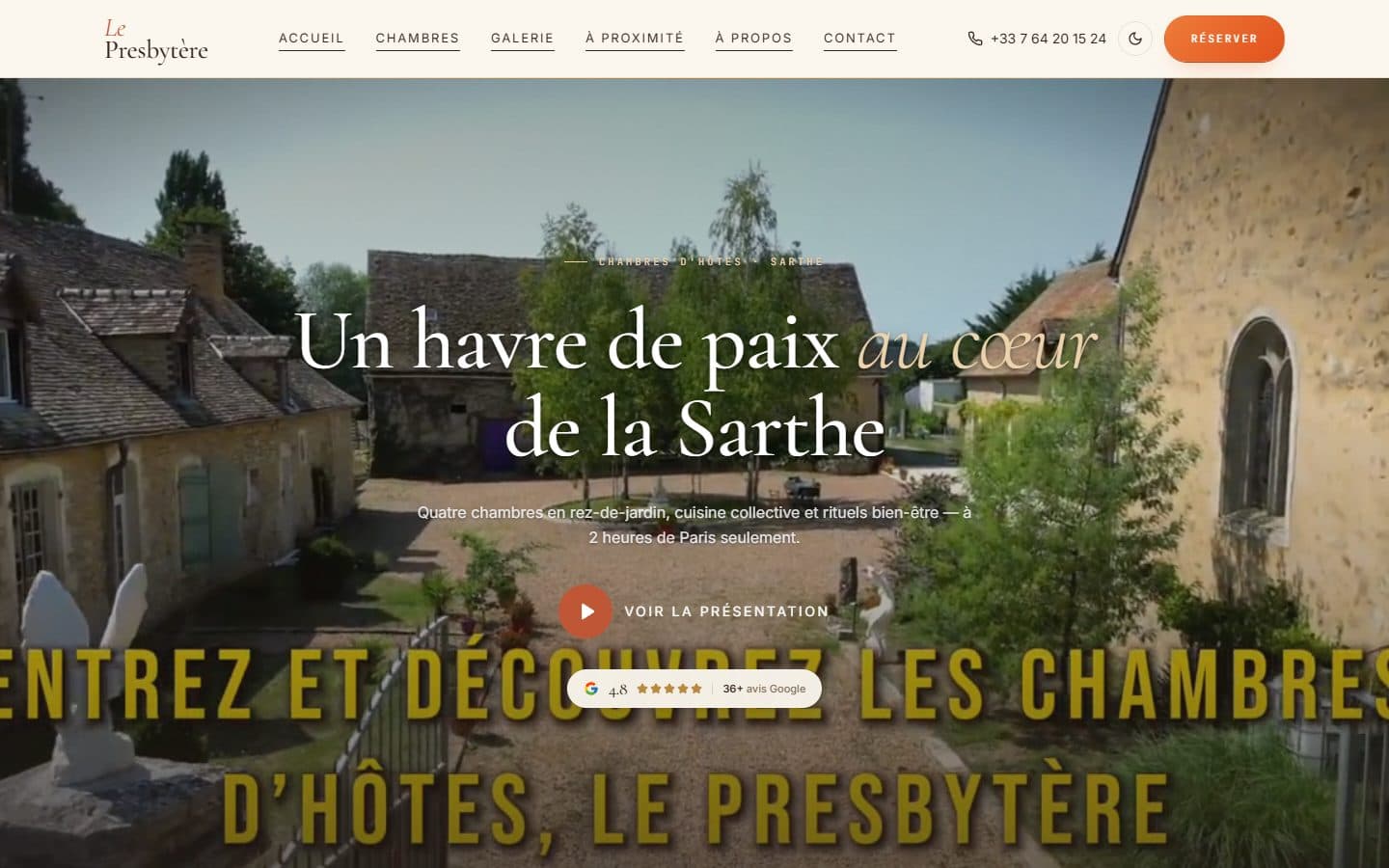 Page d'accueil du site Gîte Le Presbytère