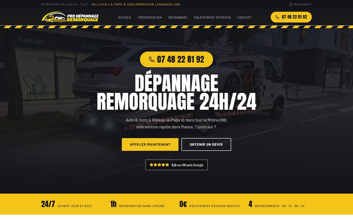 Page d'accueil du site Pro Dépannage 69