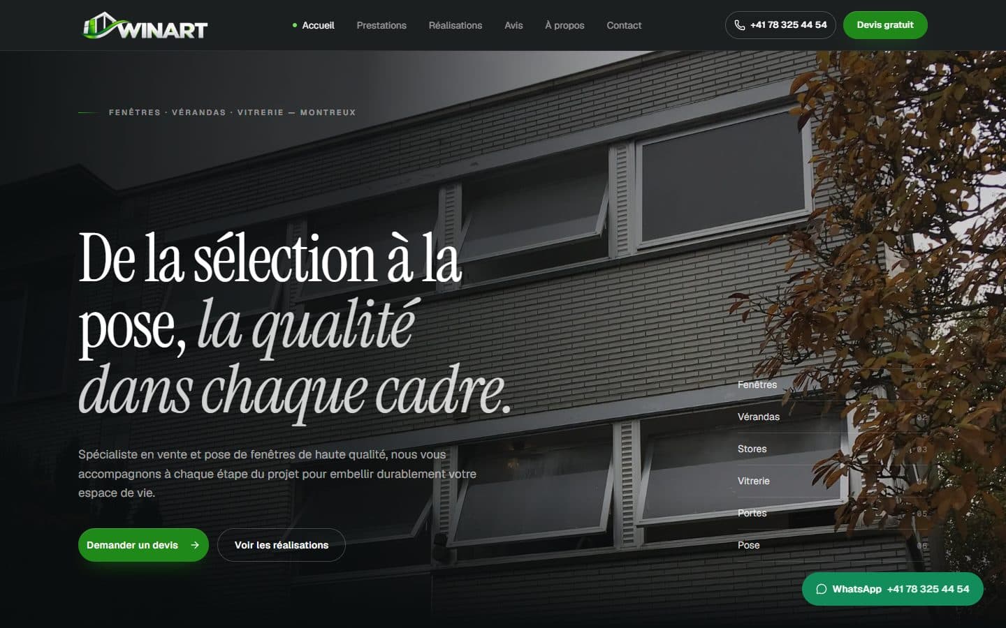 Page d'accueil du site Winart
