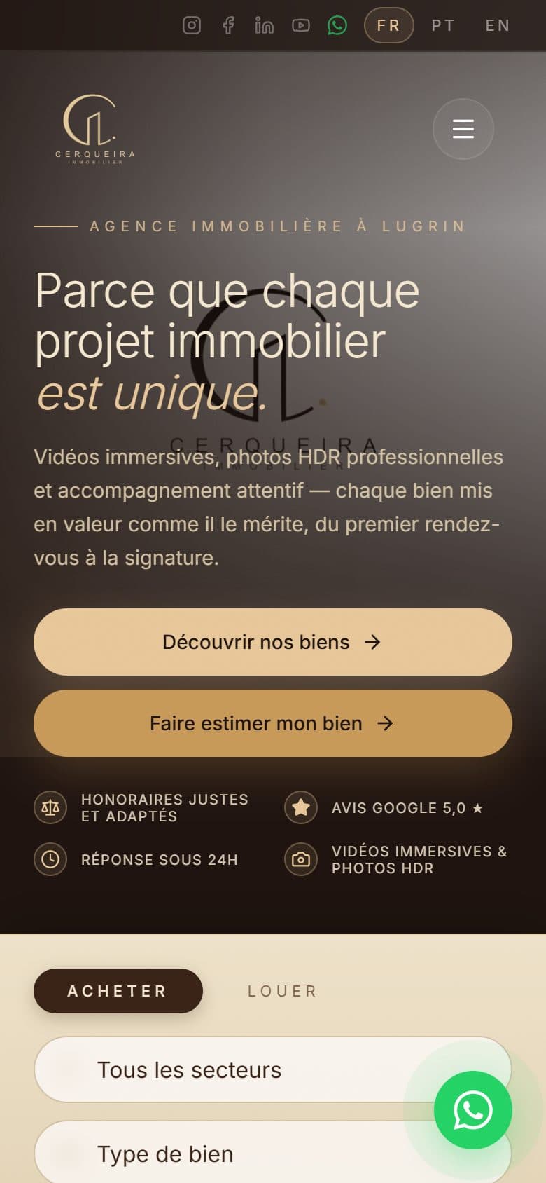 Version mobile du site Cerqueira Immobilier