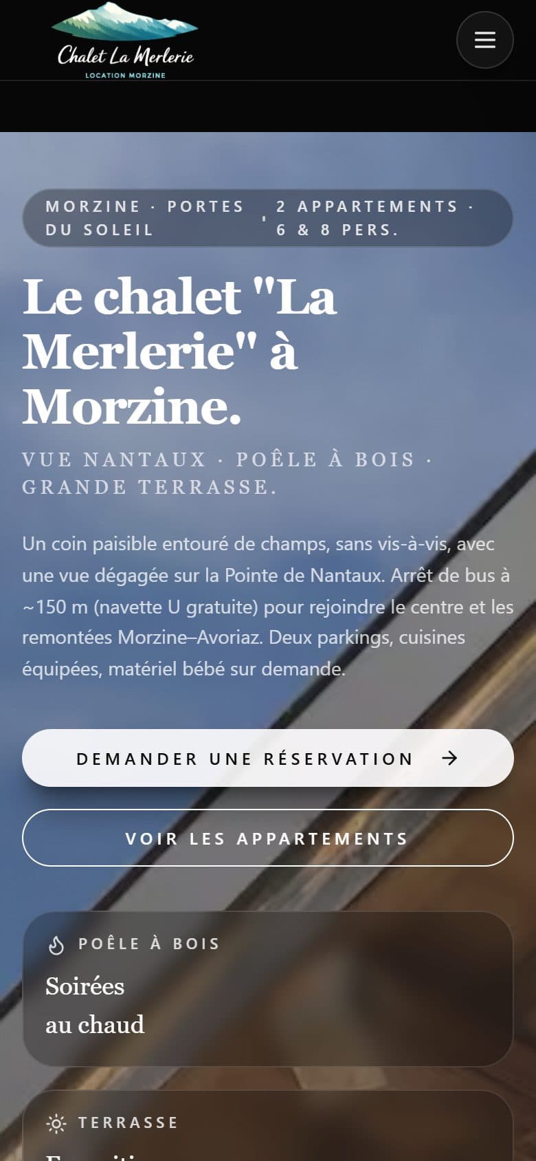 Version mobile du site Chalet La Merlerie