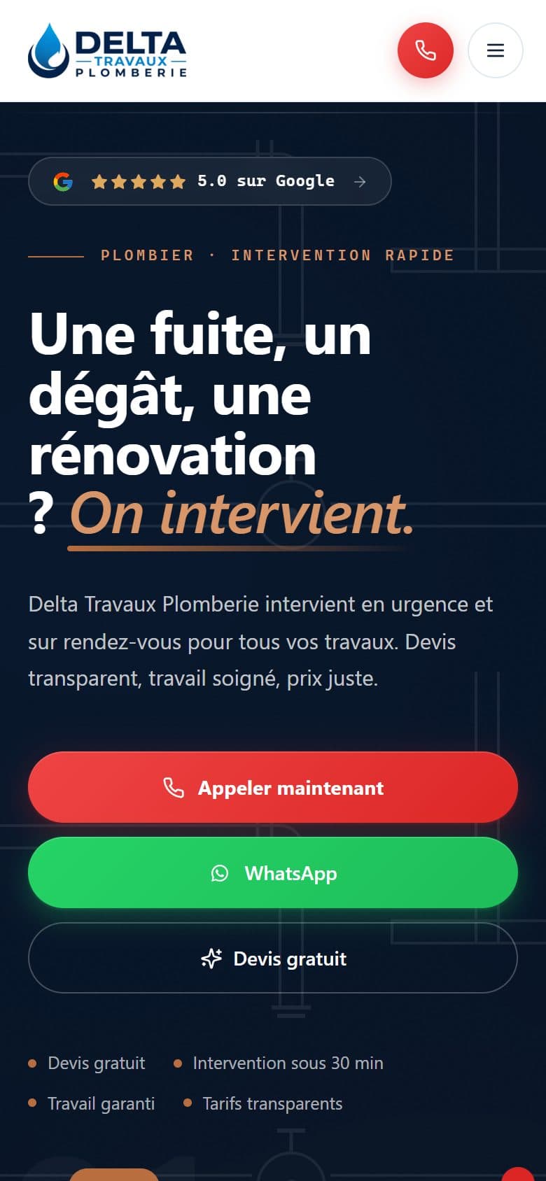 Version mobile du site Delta Travaux Plomberie