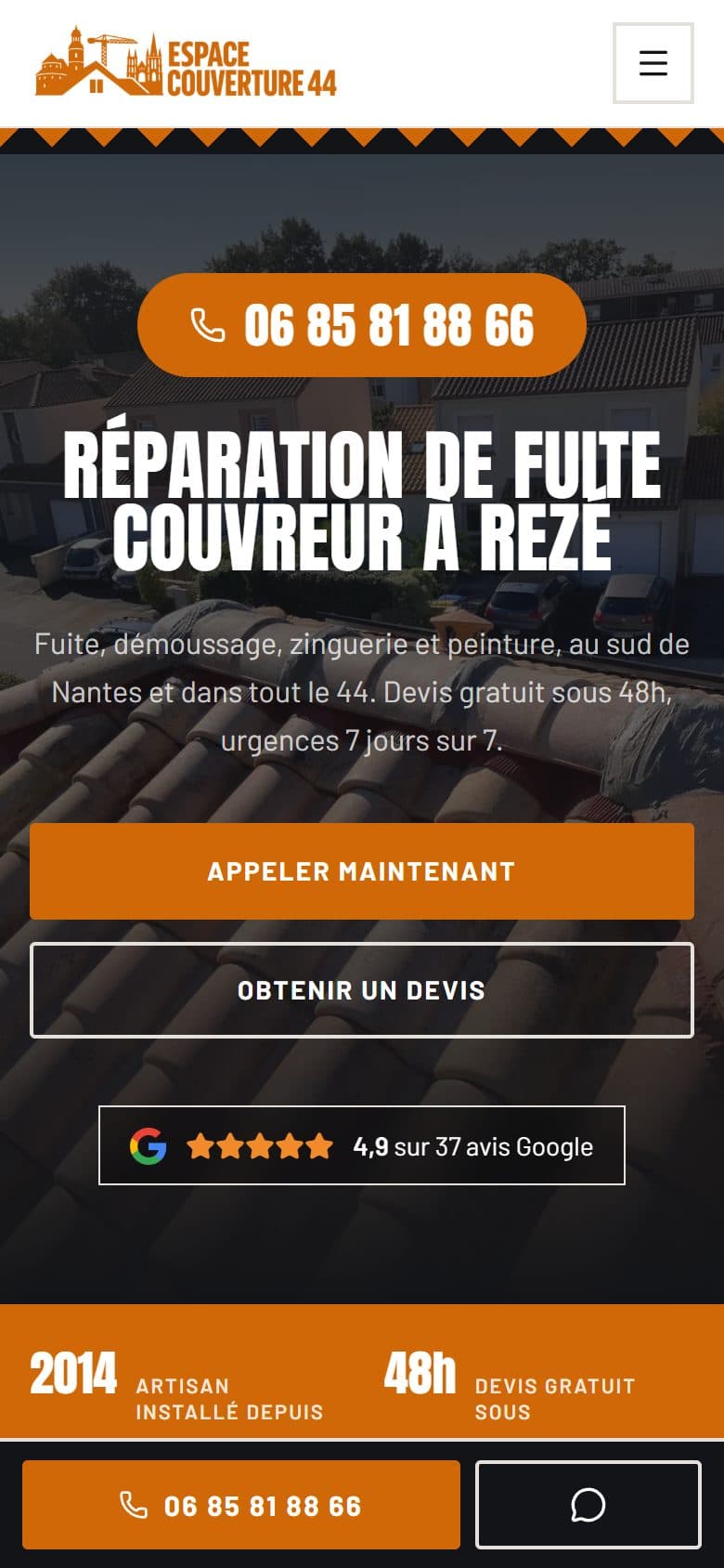 Version mobile du site Espace Couverture 44
