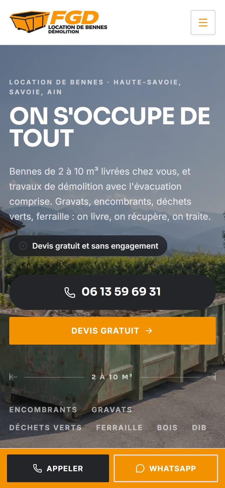 Version mobile du site FGD Bennes
