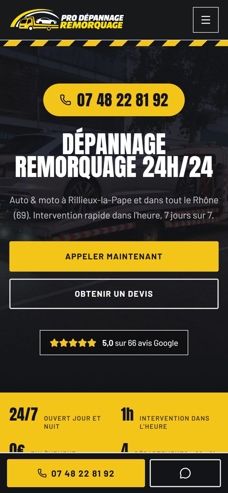 Version mobile du site Pro Dépannage 69