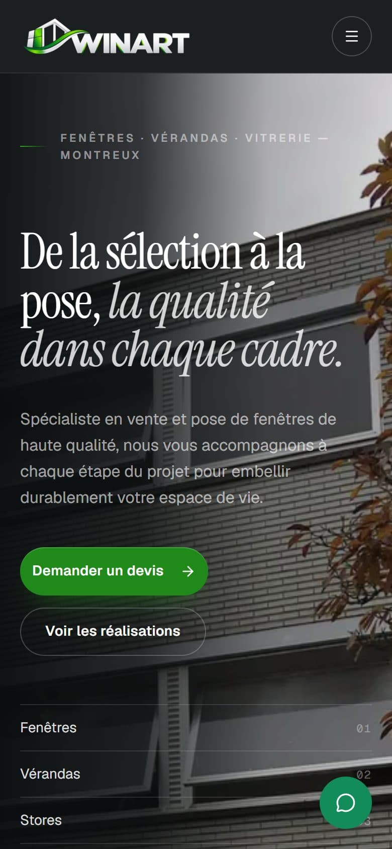 Version mobile du site Winart